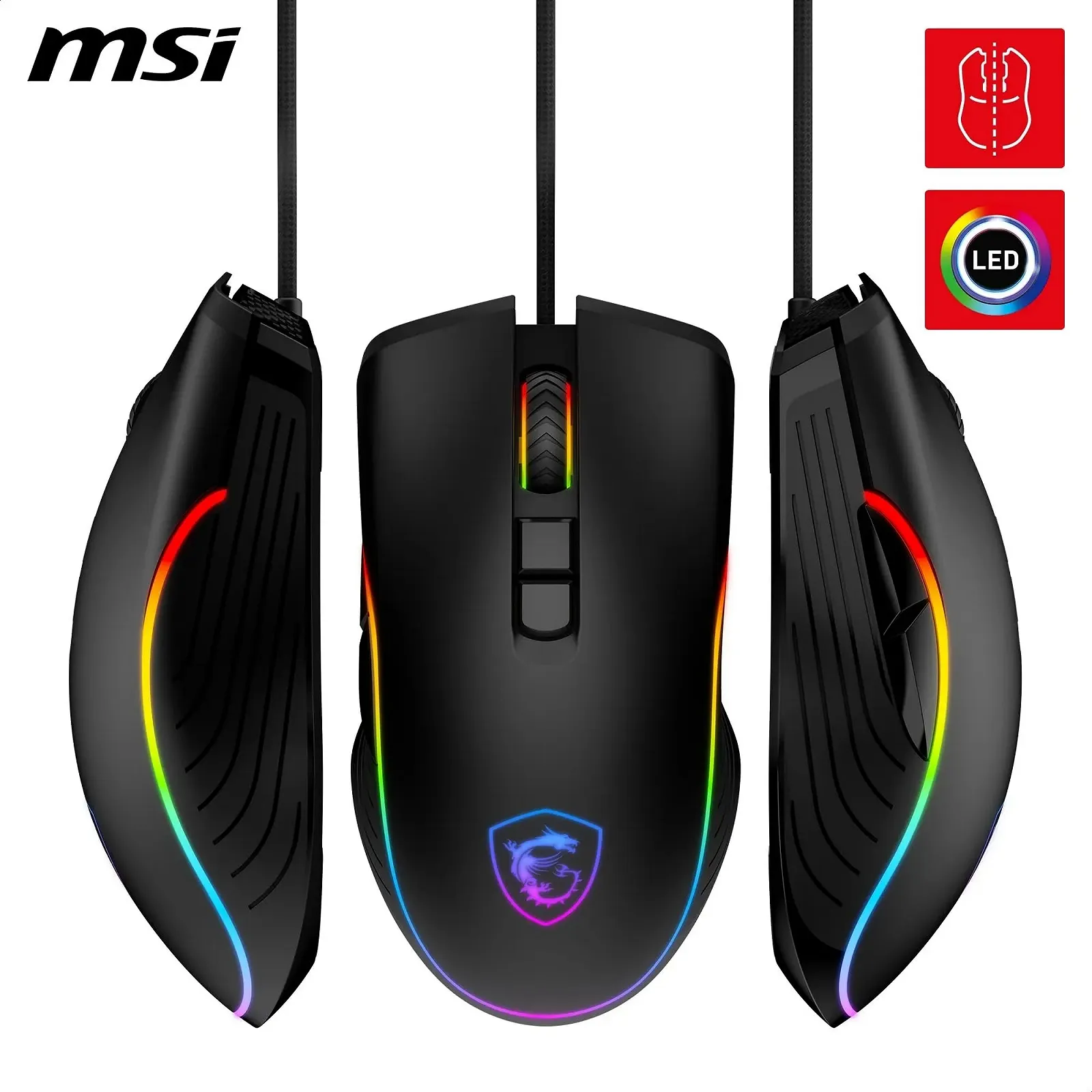 Мышь игровая MSI Forge GM300 - 7200 DPI оптический сенсор, сбалансированная, 10 млн кликов, 7 кнопок, 8 мс задержка, RGB LED, 118 г - проводная, фото №3