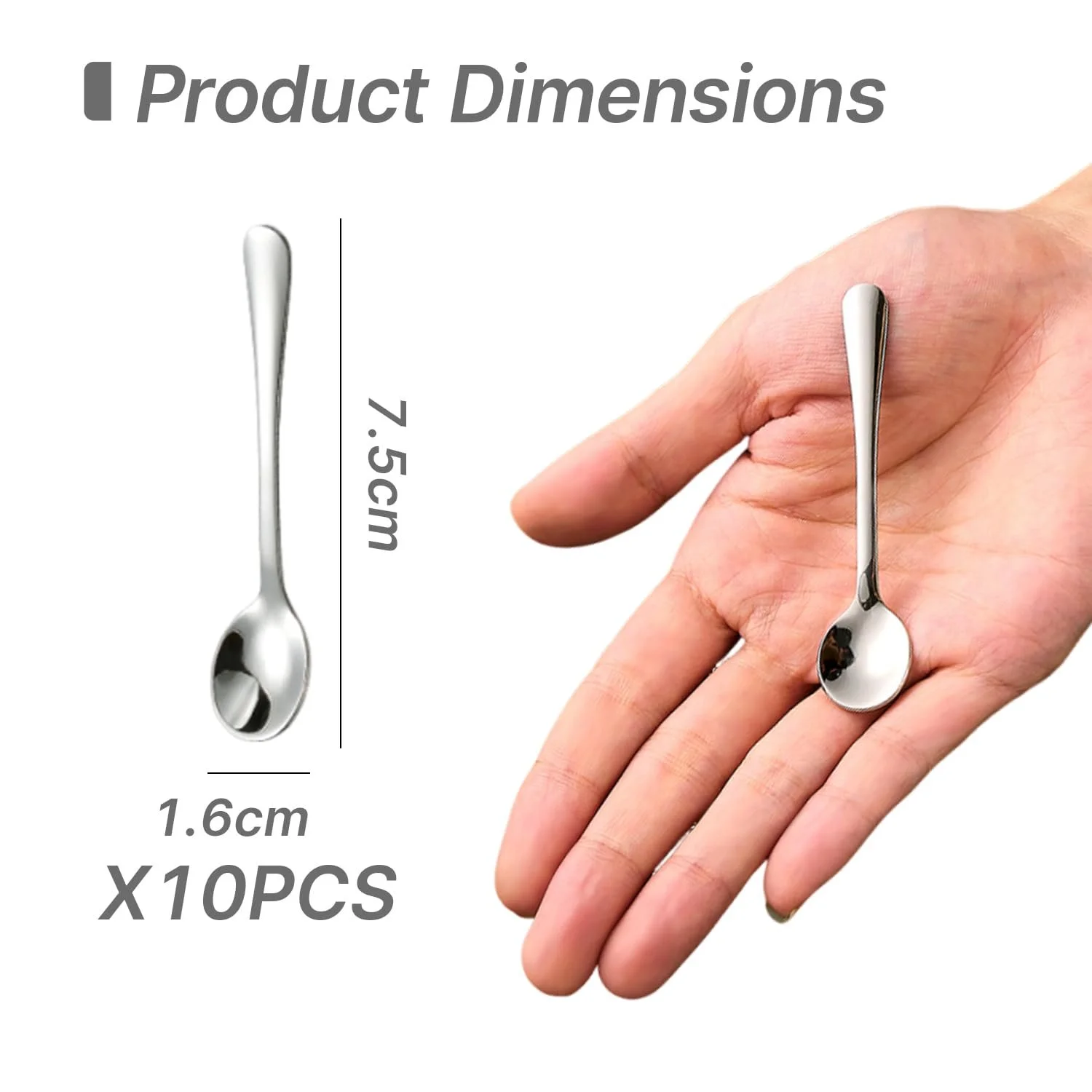 Ложки Міні-ложка з нержавіючої сталі 1.6 x 7.5 см, 10 шт, фото №2
