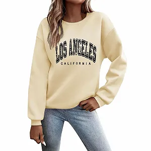 Женский Свитшот Los Angeles Letter Print Fashion, Los Angeles California, графический, круглый вырез, спущенные плечи, повседневный, с буквами, винтажный, 2025 - Фото 1