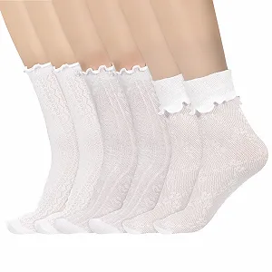 Носки Ouligay с рюшами, хлопковые, белые, 3 пары, размер 36-42 - Фото 1
