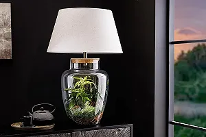 Настольная лампа Riess Ambiente Classico 75 см стеклянная с льняным абажуром Прозрачный белый synthetic.ua - Фото 1