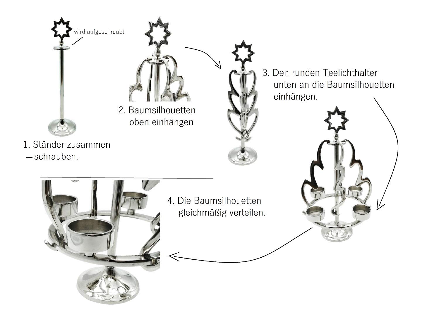 Ялинка з металу 4 підсвічники для чайних свічок 36 см, фото №2