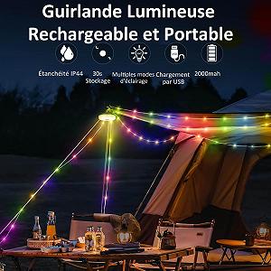 Гирлянда GEYUEYA Home, 10 м, для кемпинга, перезаряжаемая через USB, выдвижная, для рождества, для дома, теплый белый + цветной synthetic.ua - Фото 1