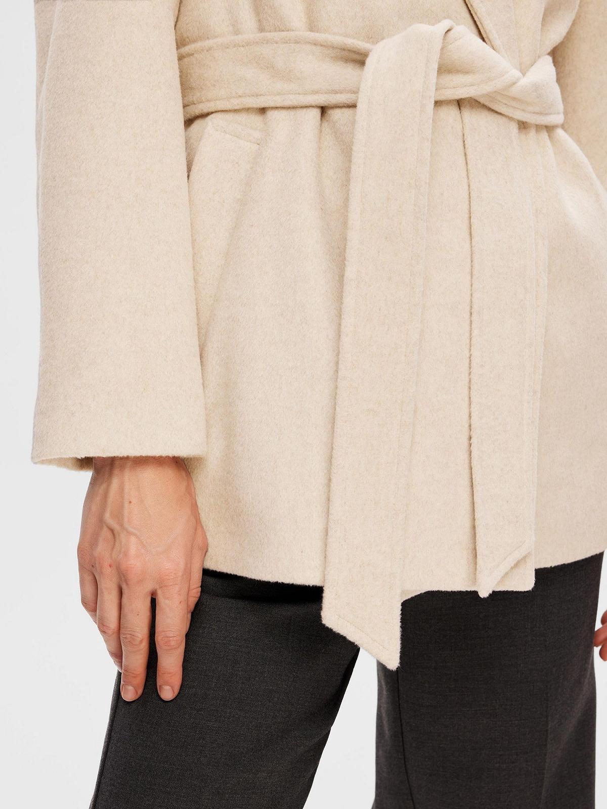 Пальто Selected Femme Вовна Суміш з поясом, фото №5