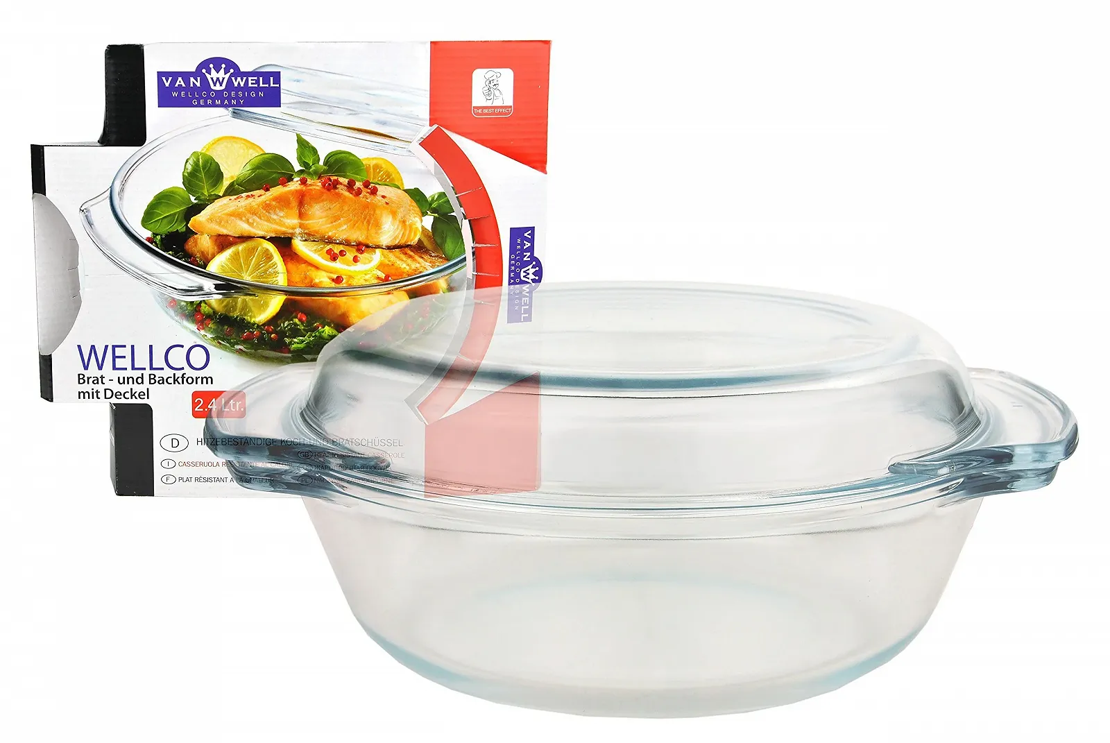 Форма для запекания стеклянная Van Well Premium 2.4 л с крышкой круглая 23 см, фото №1 Форма для запекания стеклянная Van Well Premium 2.4 л с крышкой круглая 23 см, фото №1