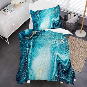 Постільна білизна HOMHOMHA 135 x 200 см, 2 предмети - Синьо-зелені мармурові підковдри 135 x 200 см + наволочки 80 x 80 см - Комплекти постільної білизни з поліефірної мікрофібри з блискавкою (DLS) synthetic.ua - Фото 1