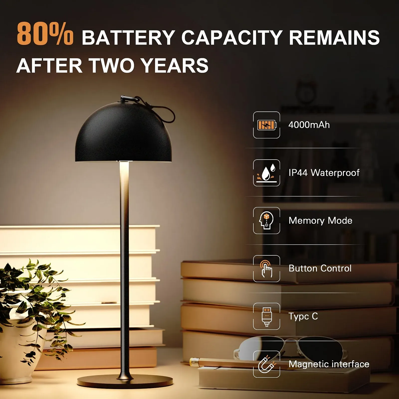 Настольная лампа DEELUX LED Battery USB-C IP44 3000 K Metal Черный 1 шт., фото №9