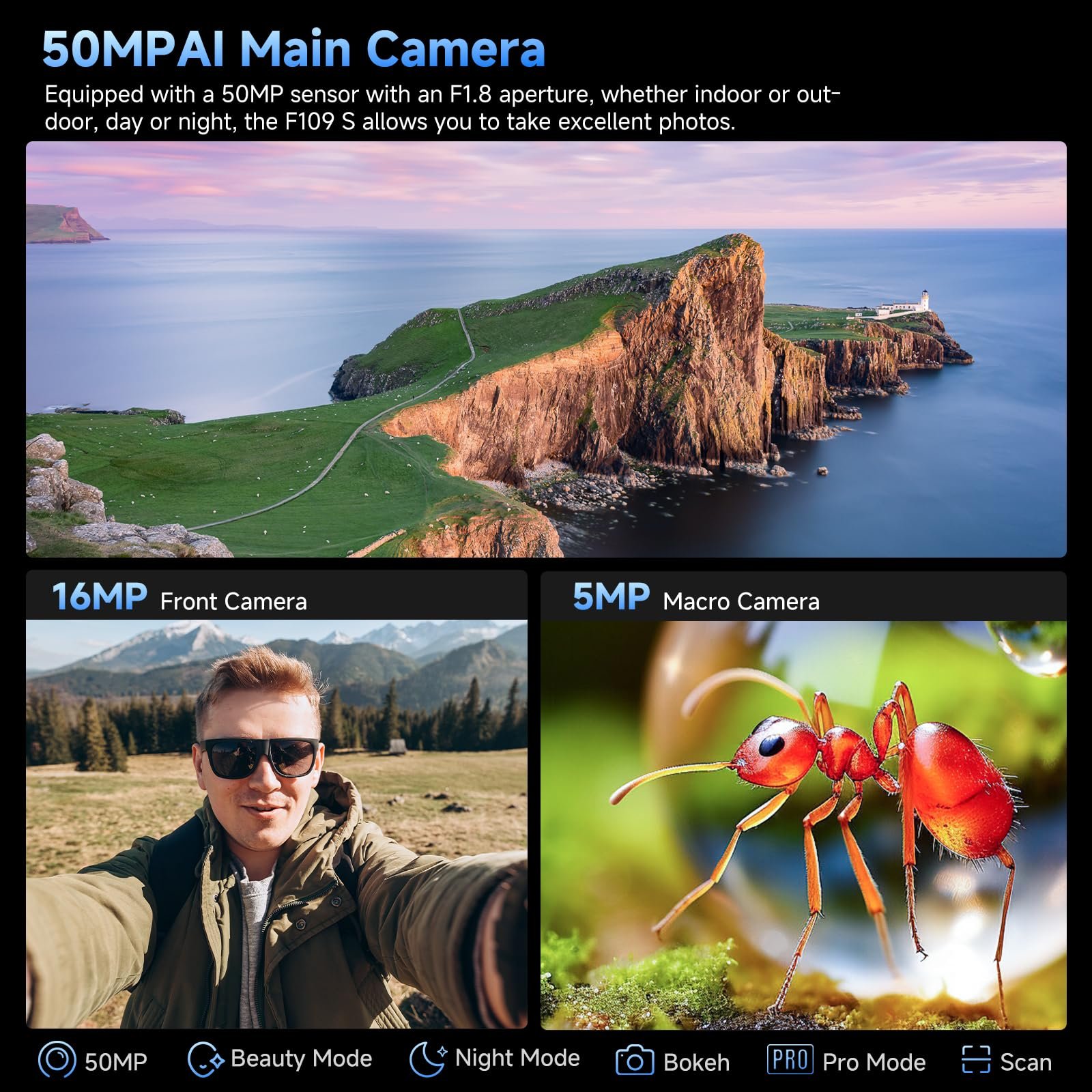 Смартфон FOSSiBOT F109S 24GB + 256GB 10600 мАг 6.75" FHD+ 1.32" 50 Мп IP68/IP69K Blue Dual Screen, фото №6