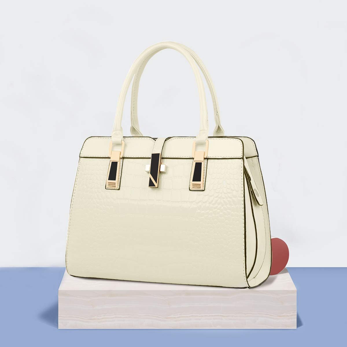 Сумка Nicole&Doris, женская, с верхней ручкой, модная, из лакированной кожи, модель Shell, портативная, на плечо, цвет кремово-белый, фото №3