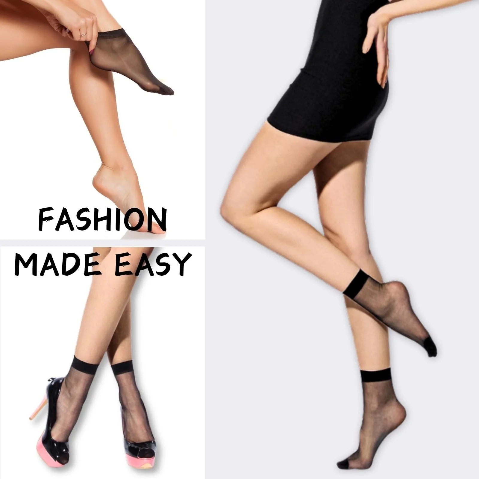 Носки нейлоновые KEYRI 14 пар, Женские носки до щиколотки Прозрачные чулки Нейлоновые чулки Популярные шелковые носки для женщин Повседневные офисные носки для женщин и девушек (Черный, Телесный) Черный, Телесный, One, фото №7