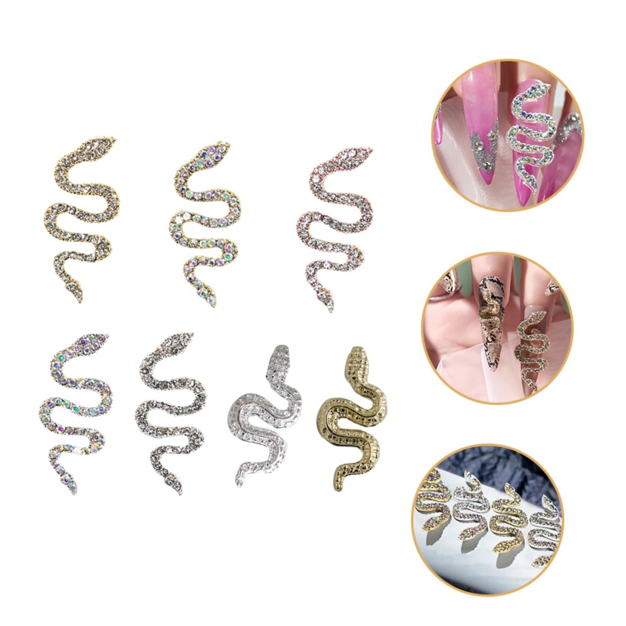 Украшения для ногтей в виде змей, 7 шт., сплав, камни для маникюра, подвески в виде змей, украшения для дизайна ногтей, фото №2
