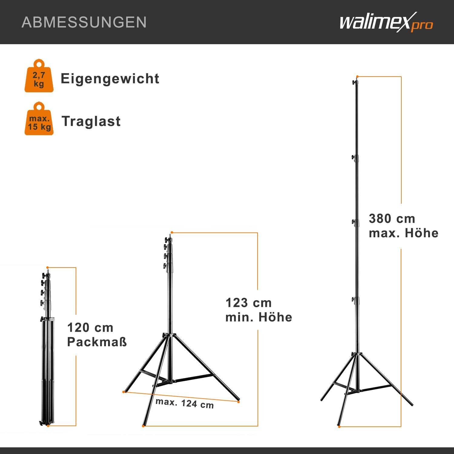 Штатив Walimex pro AIR 380 см Deluxe, фото №3