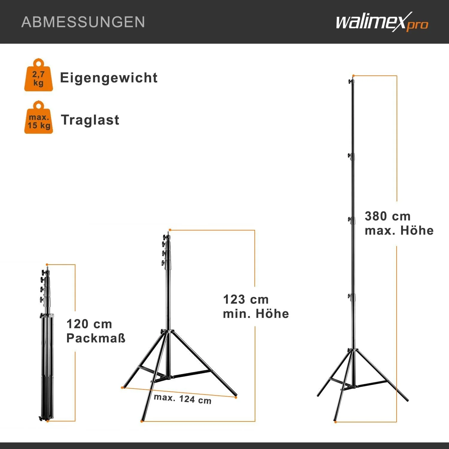 Штатив Walimex pro AIR 380 см Deluxe, фото №3