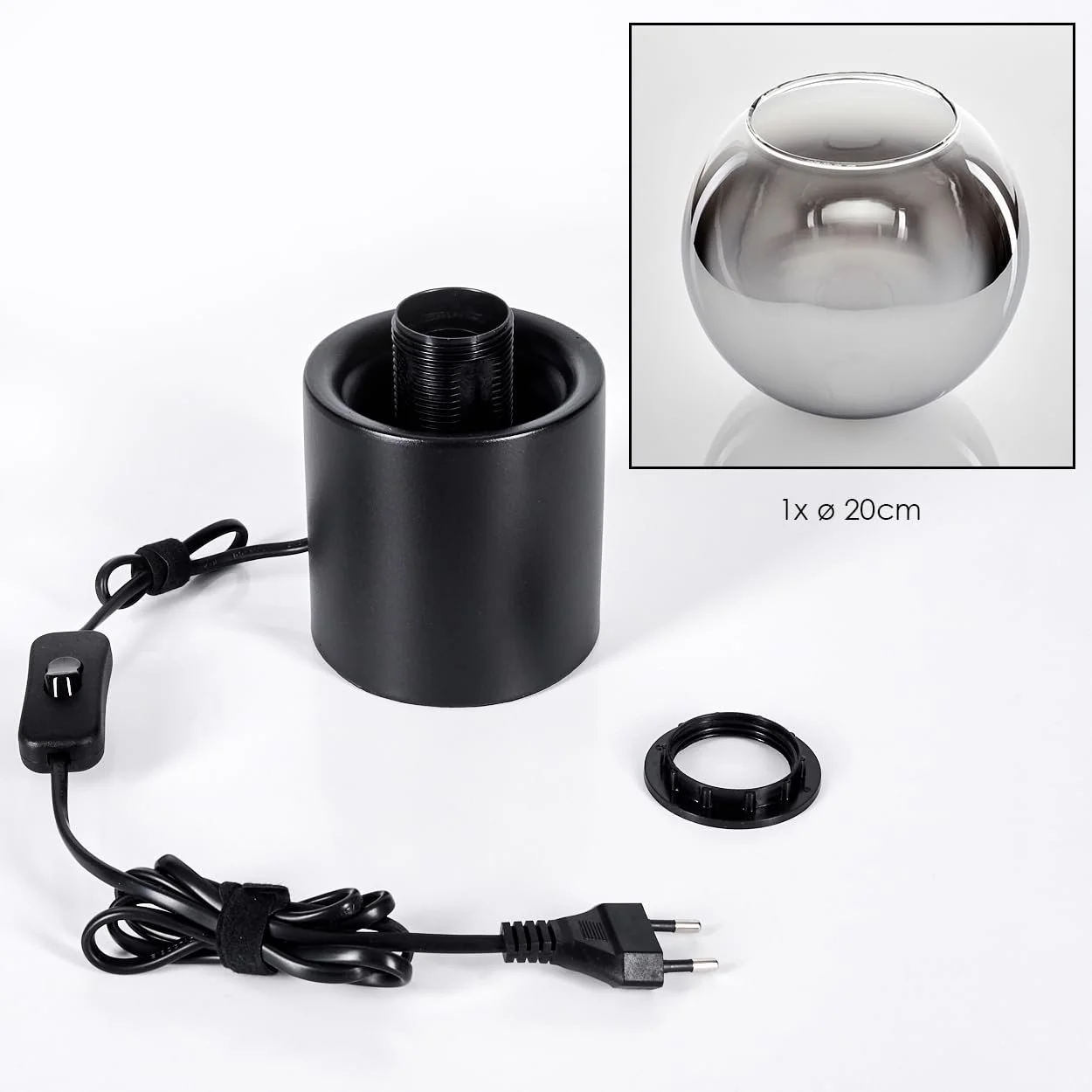 Настільна лампа HOFSTEIN Koyoto метал/скло E27 20 см Чорний/Хром/Димчастий/Прозорий, фото №5