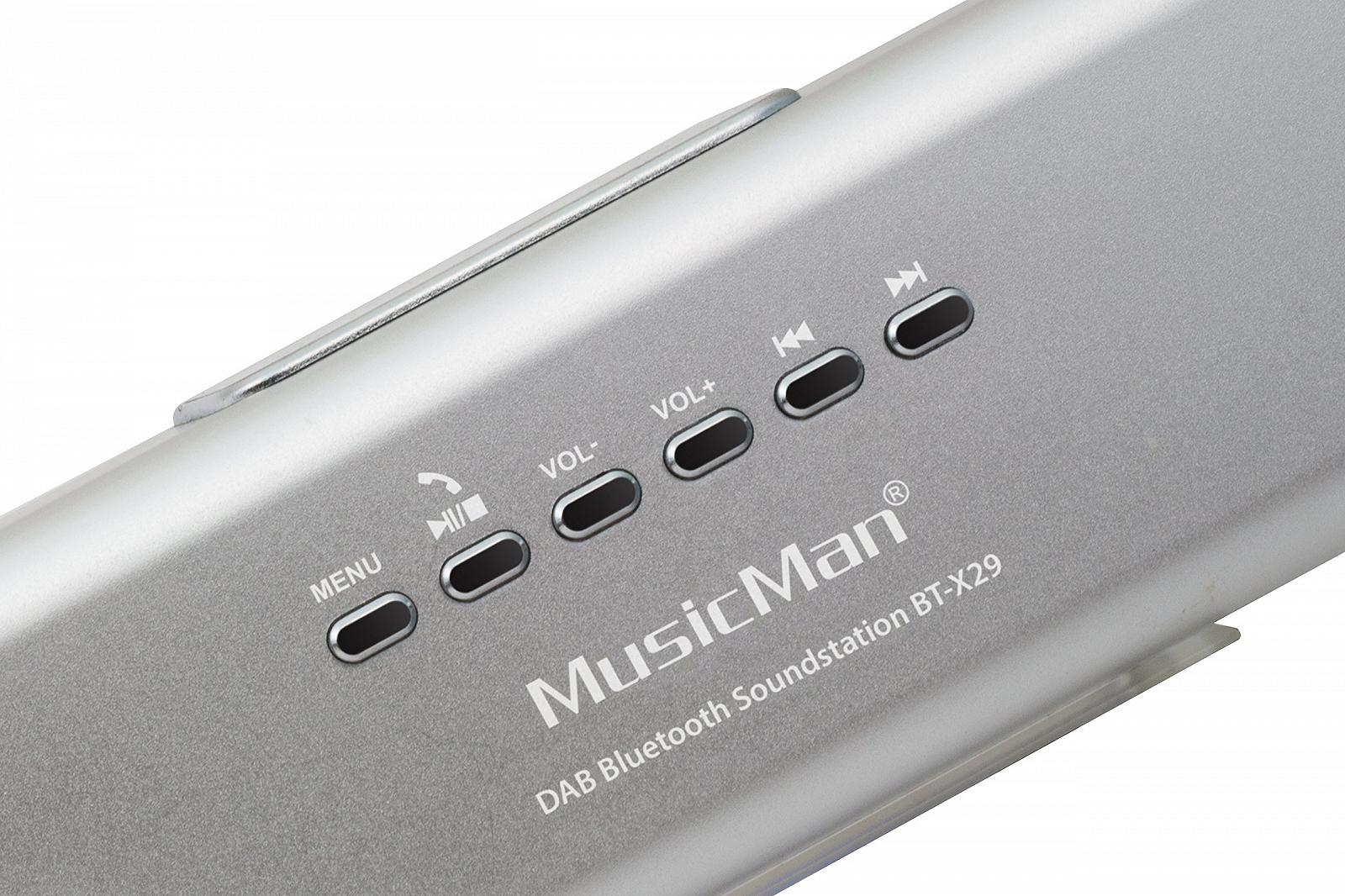 Портативна Bluetooth/DAB стереоколонка MusicMan BT 29 з вбудованою акумуляторною батареєю та LCD дисплеєм (MP3 плеєр, радіо, слот для microSD карти, USB) Сріблястий, фото №5