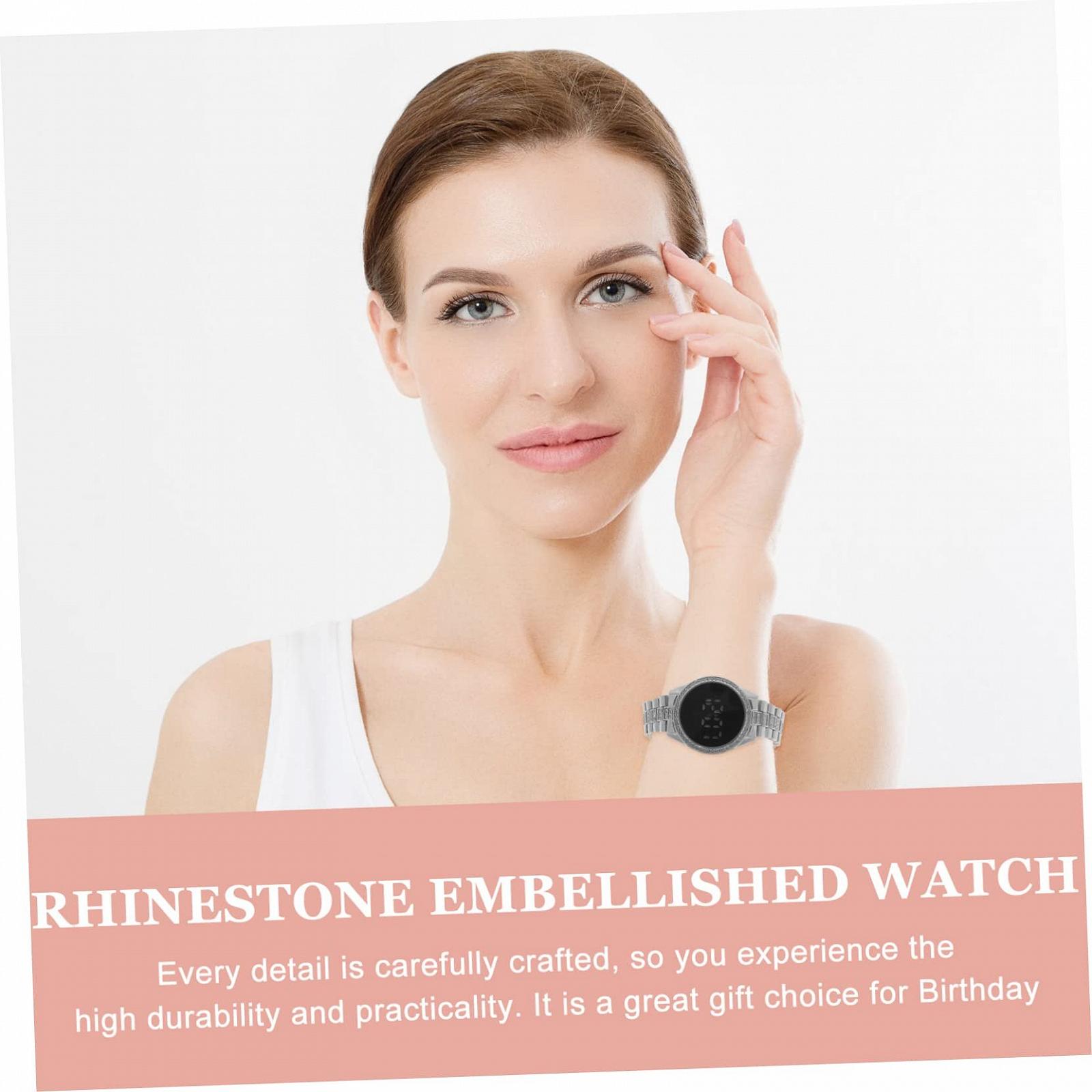 Женские часы OATIPHO Цифровые со стразами Серебристый, фото №3