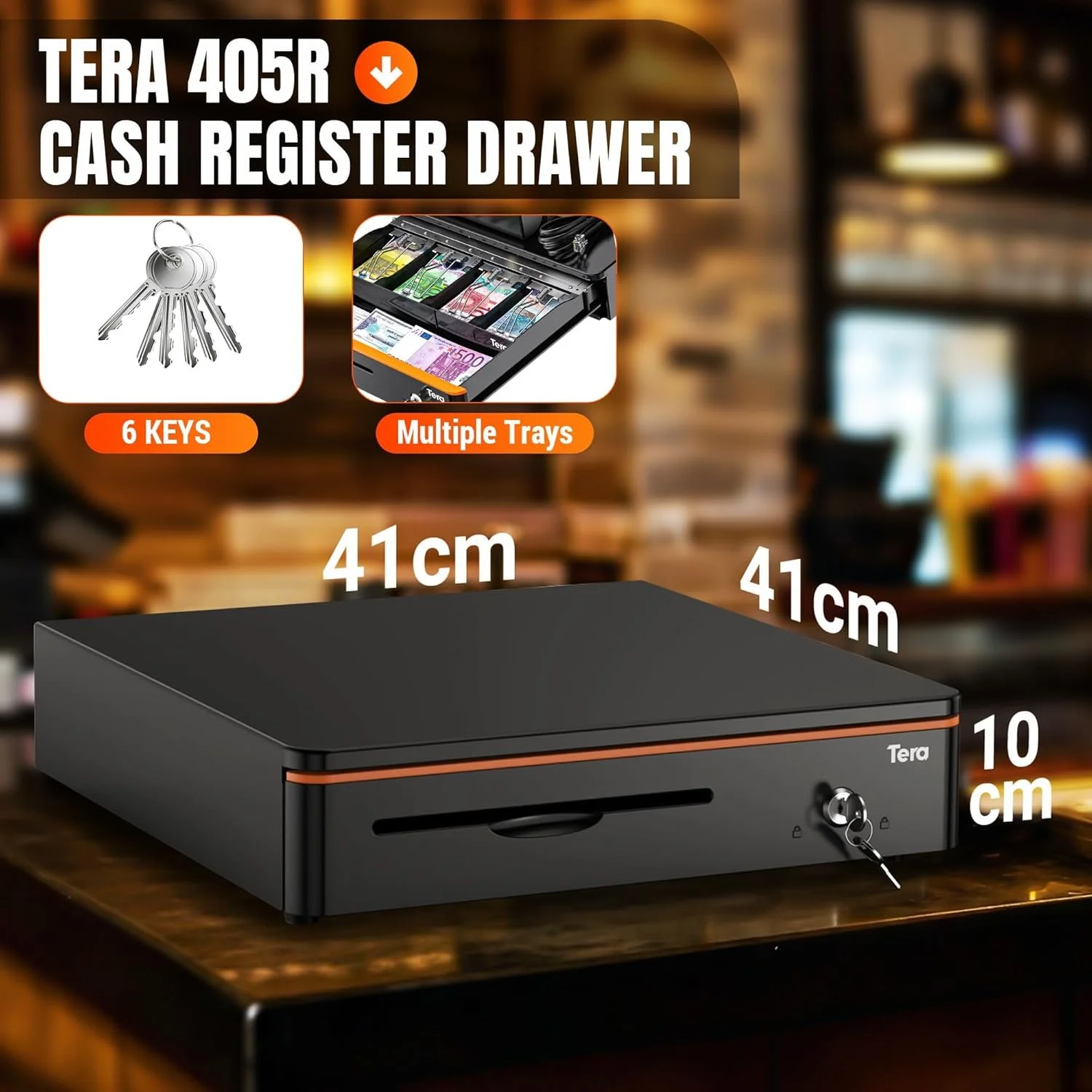 Касова шухляда Tera 405R / 4 відділення банкнот / 8 відділення монет / Чорний, фото №5 Касова шухляда Tera 405R / 4 відділення банкнот / 8 відділення монет / Чорний, фото №5