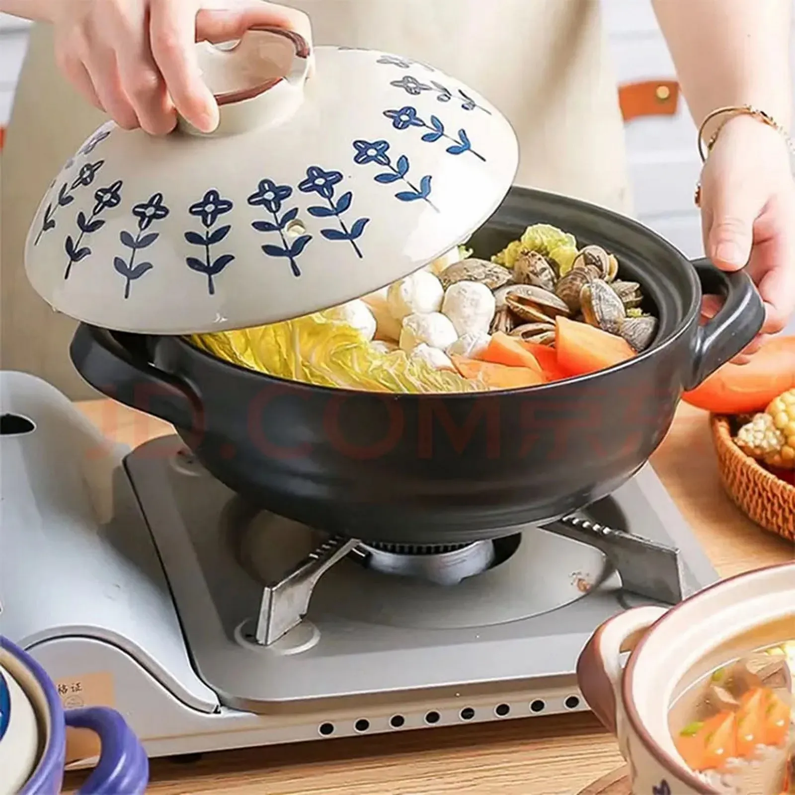 Каструля керамічна HUHJYUGE Japanese Donabe 1.5 л кругла з кришкою, фото №3