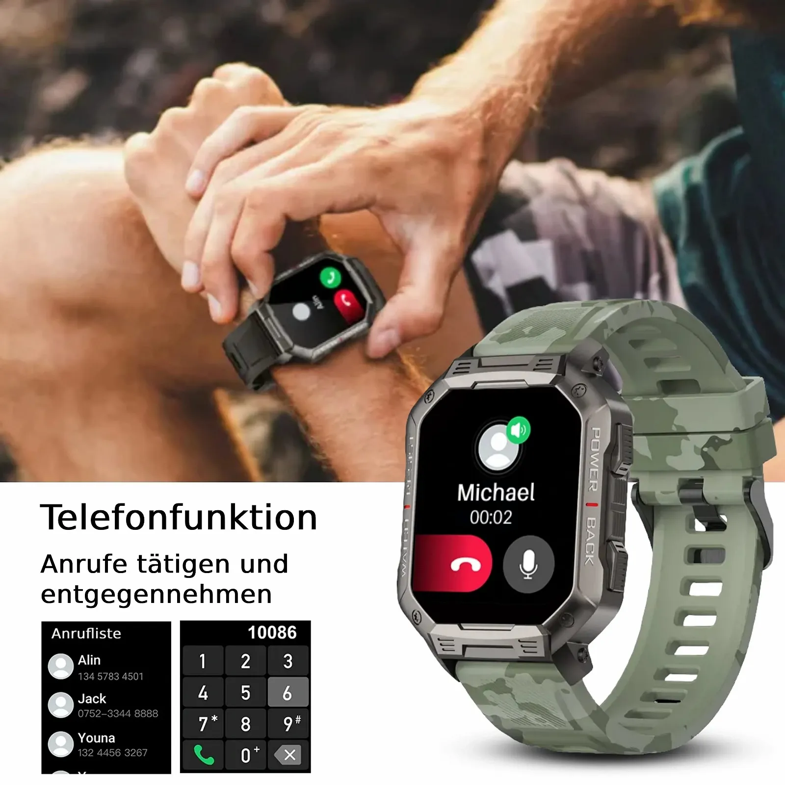 Смарт-годинник Deunis X3 Чоловічий 1.83 дюйми, Зелений, фото №1 Смарт-годинник Deunis X3 Чоловічий 1.83 дюйми, Зелений, фото №1