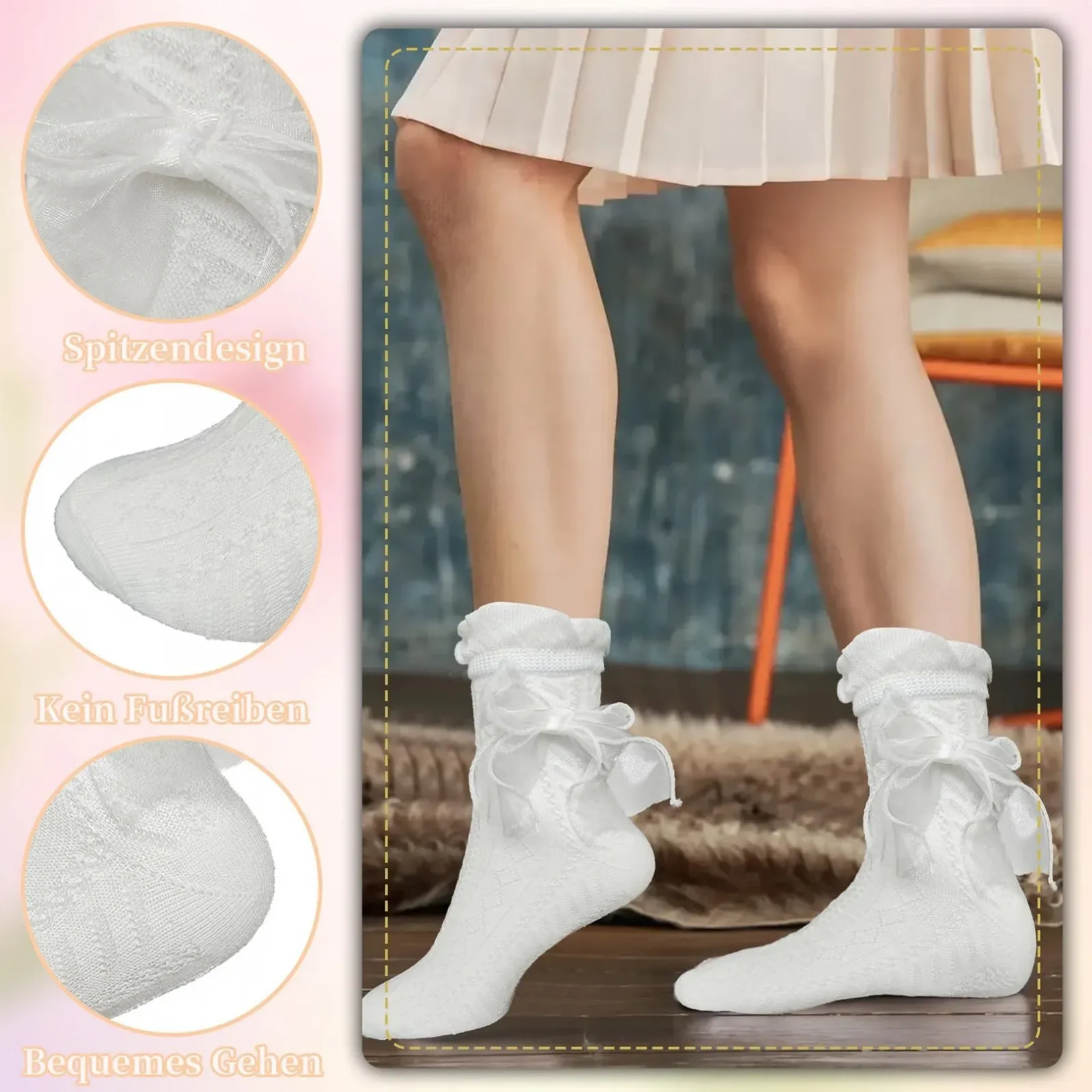 Жіночі шкарпетки з рюшами Білий Колір, Набір 3 шт, фото №7