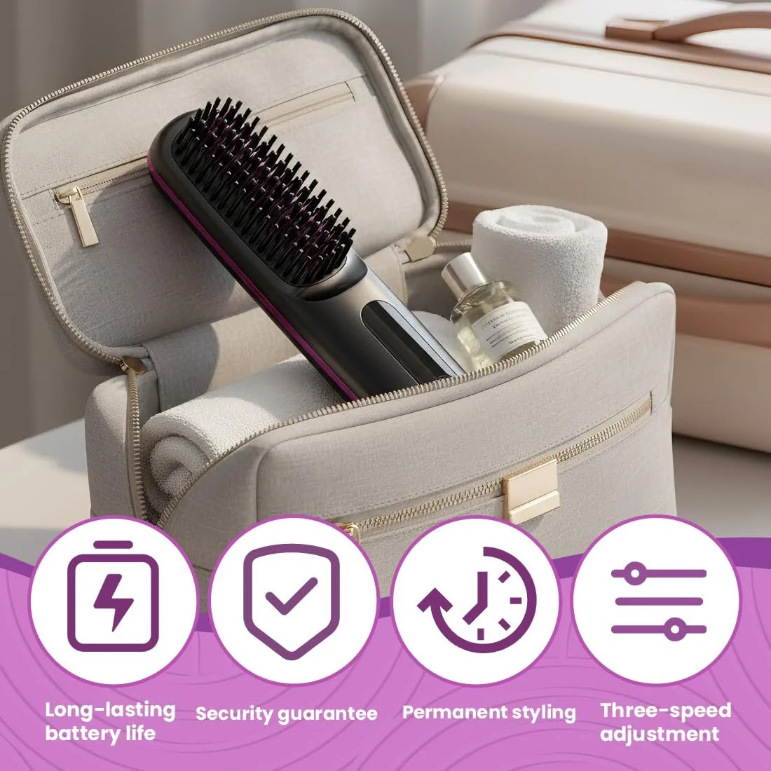 Щітка-випрямляч Go Brush Pro mini портативна акумуляторна 4000 мАг Чорна, фото №3 Щітка-випрямляч Go Brush Pro mini портативна акумуляторна 4000 мАг Чорна, фото №3