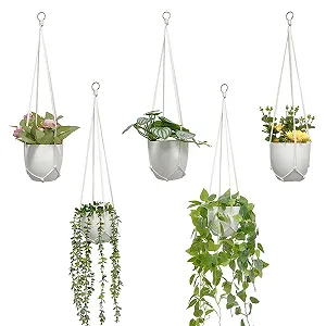 Тримачі для вазонів HanYun макраме набір 5 шт. бавовняна мотузка 74 см - Фото 1