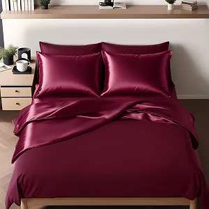 Двостороння постільна білизна Cozyor Satin & Microfibre 155 x 200 см 3 предмети 1 підковдра + 2 наволочки 40 x 80 см Бордова ягідна - Фото 1