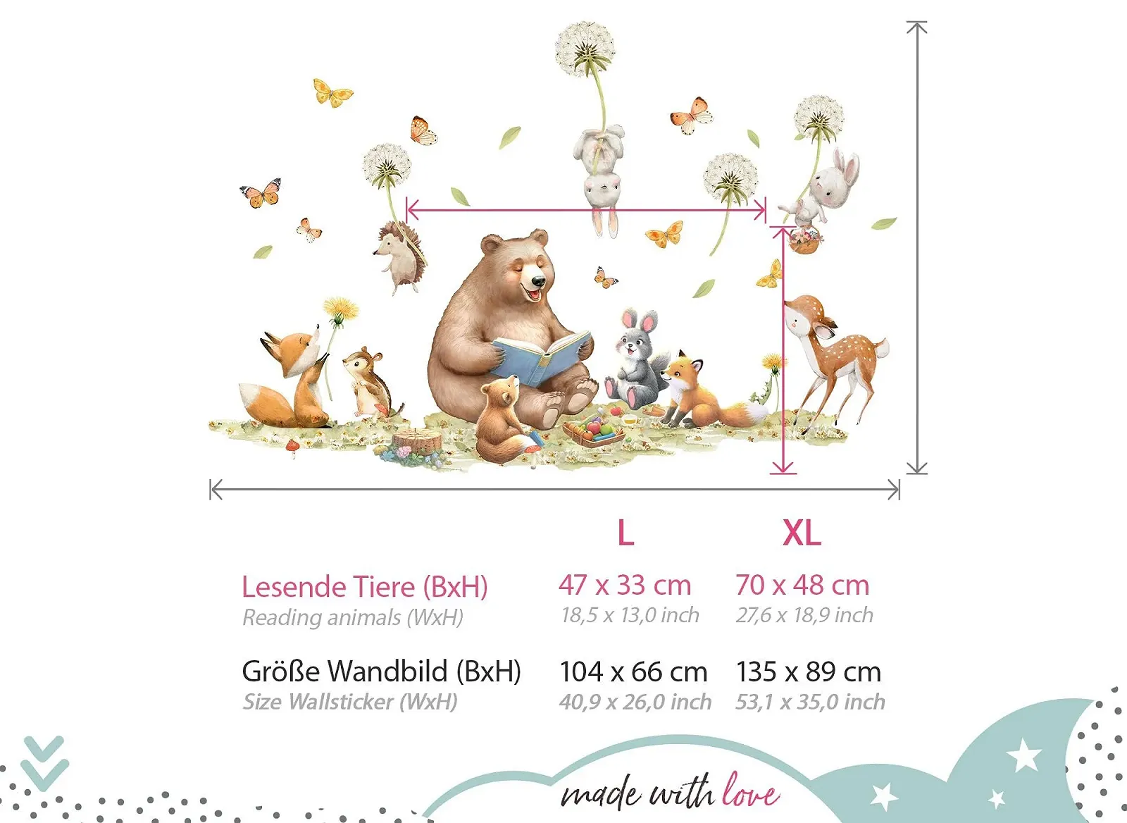 Наклейка на стену Little Deco DL5066 L Лесные животные медведь лиса, фото №3