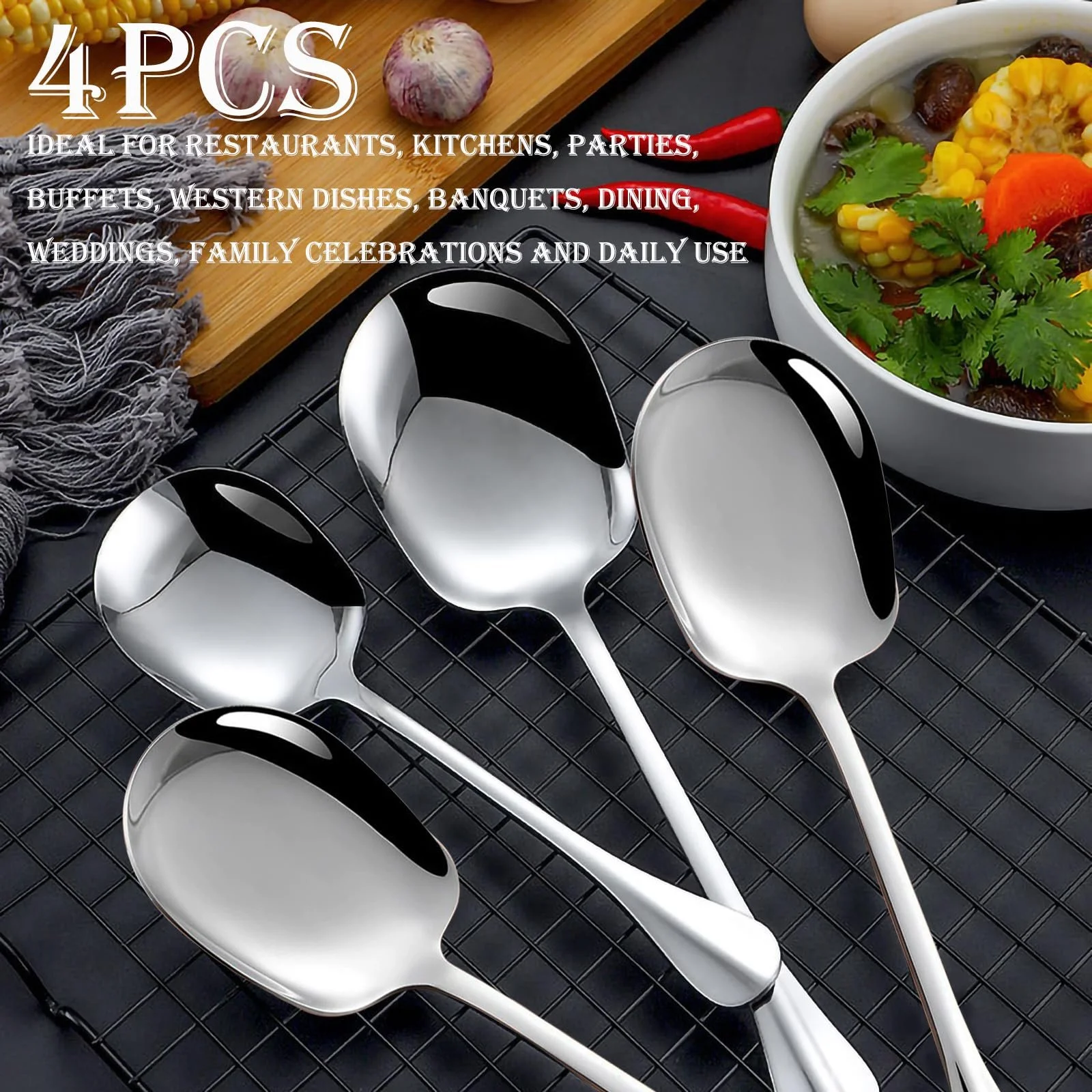 Набор больших сервировочных ложек 4 шт нержавеющая сталь, фото №7