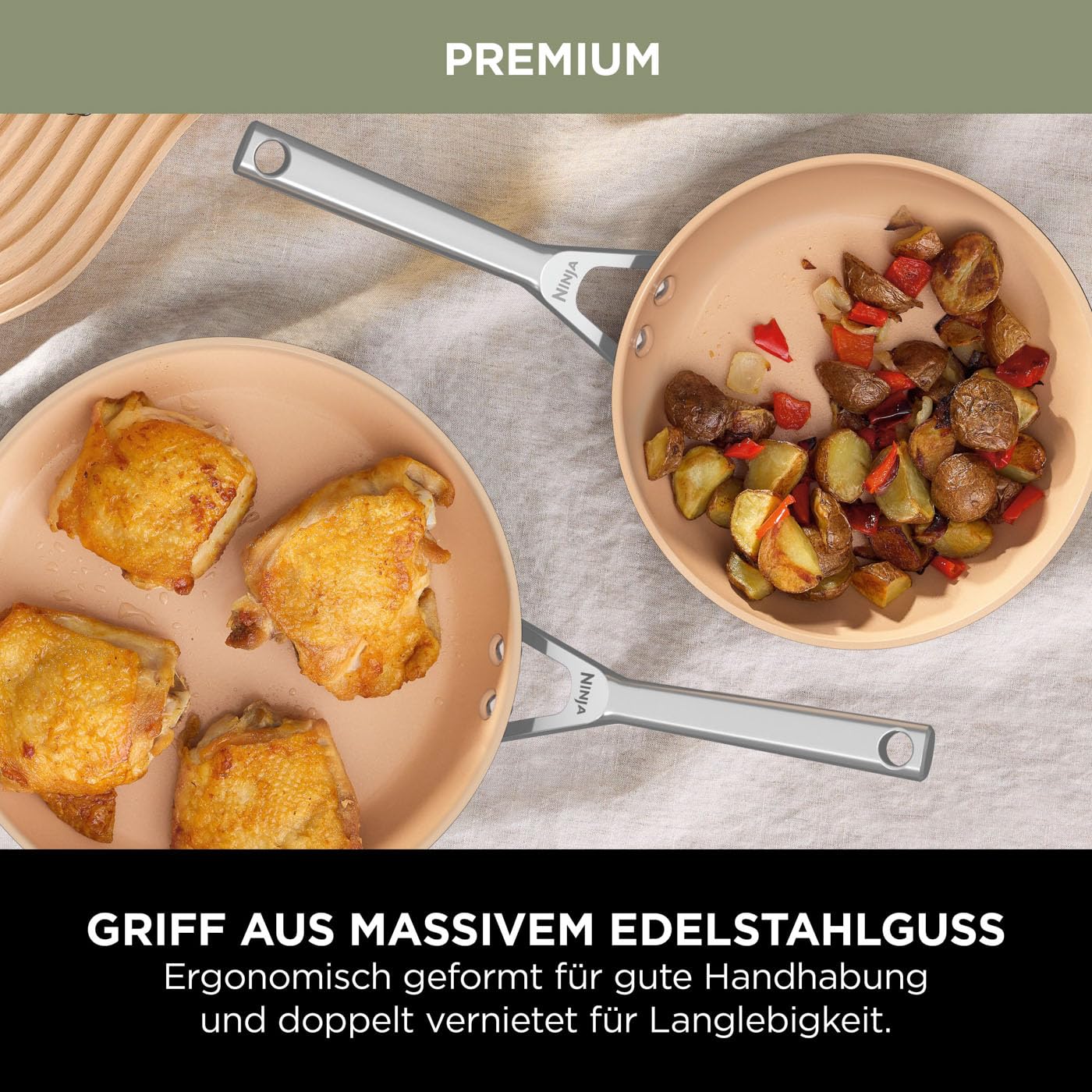 Набор кастрюль Ninja Extended Life 16, 18 и 20 см Керамическое Антипригарное покрытие Терракотовый и Серый, фото №6 Набор кастрюль Ninja Extended Life 16, 18 и 20 см Керамическое Антипригарное покрытие Терракотовый и Серый, фото №6