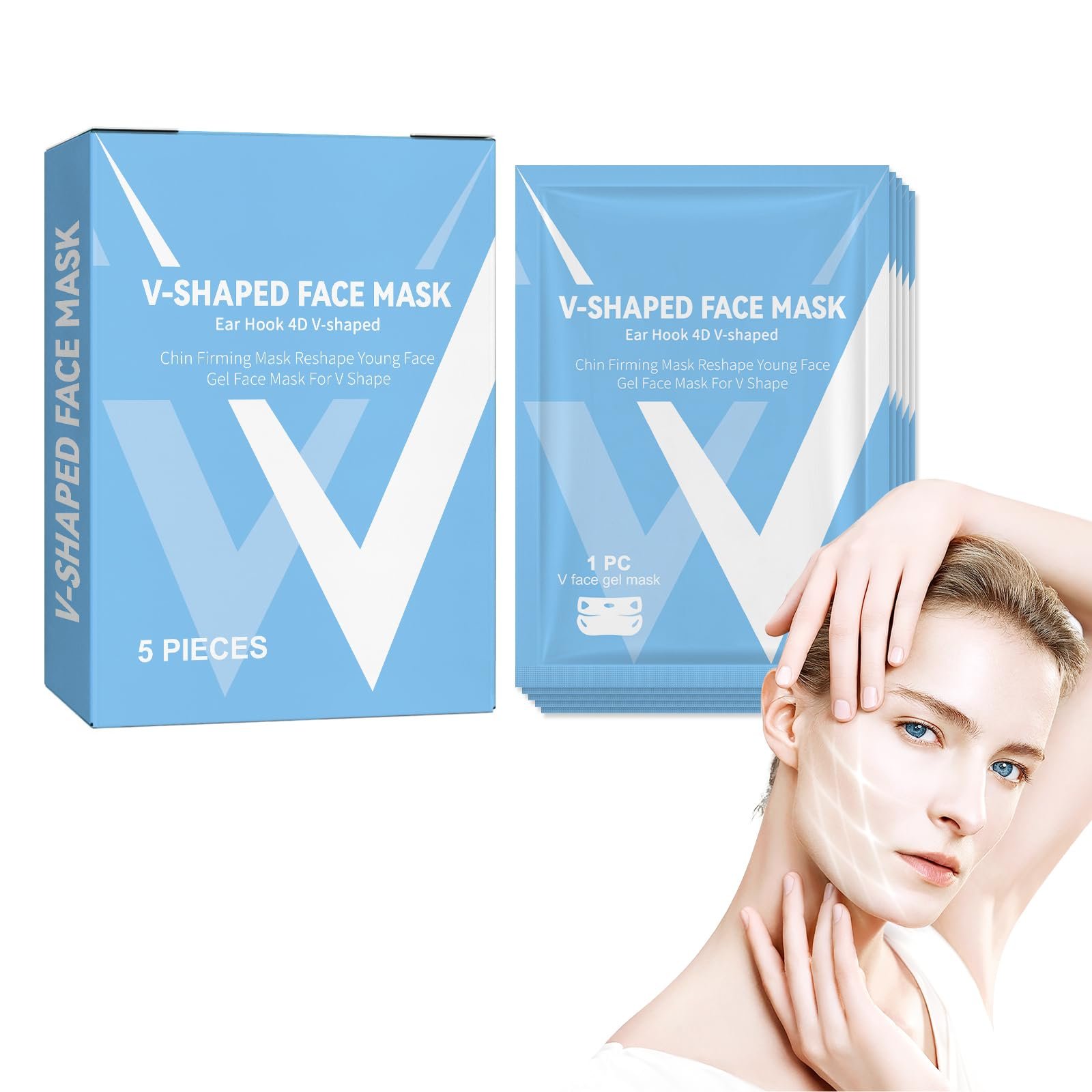 Маска для лица Black Tea, 5 шт., увлажняющая, V-образная маска для лица, маска для подтяжки V-линии лица, V-образная увлажняющая маска для лица, маска для лица V-образной формы, маска для мгновенной подтяжки подбородка для лица и линии подбородка, фото №1