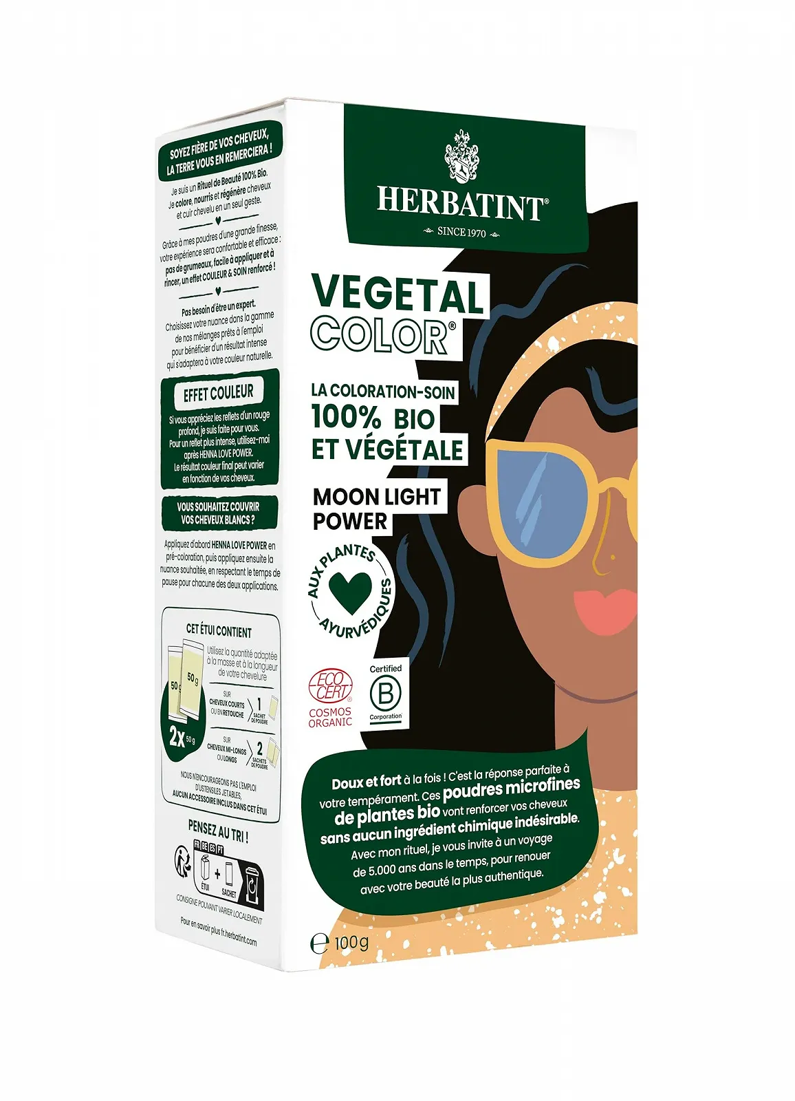 Фарба для волосся Herbatint Vegetal Color Натуральна та органічна трав'яна Moon Light Power - Black, 100 г, фото №1