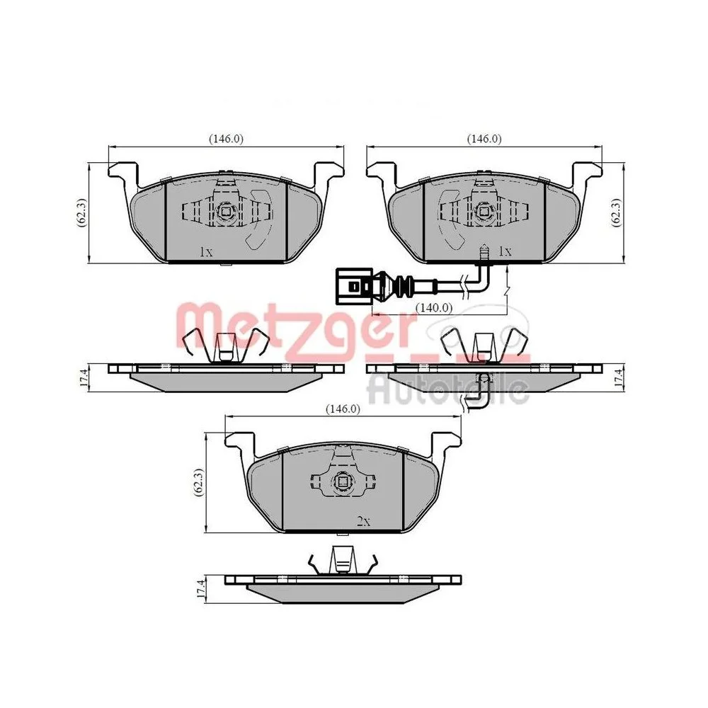 Комплект гальмівних колодок METZGER GREENPARTS 1170828 для VAG, передня вісь, фото №1
