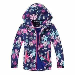 Софтшелл куртка Hovkib для девочек, легкая водонепроницаемая куртка от дождя, ветрозащитная водонепроницаемая куртка с капюшоном для походов, возраст 3-12 - Фото 1