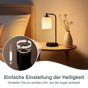 Настільна лампа Hestia Nest LED Бездротова зарядка USB-C+A Димована Льняний абажур synthetic.ua - Фото 1