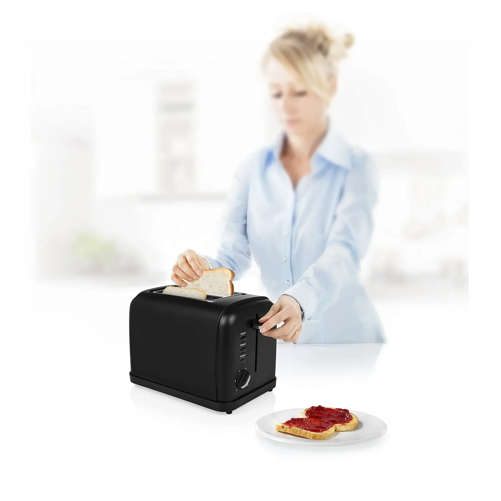 Тостер Princess Black Steel з насадкою для булочок 6 регульованих рівнів підсмажування, функції розморожування, підігріву та зупинки, 950 Вт, піддон для крихт, 142396, фото №7