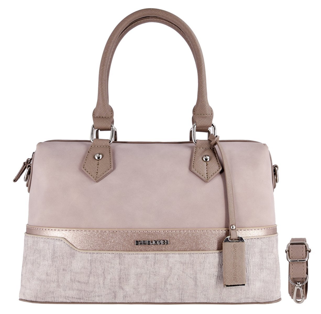 Сумка з верхньою ручкою David Jones Bugatti Polochon Duffle, багатокольорова смугаста, з нубуку з блискітками, жорстка штучна шкіра, рожева, фото №1