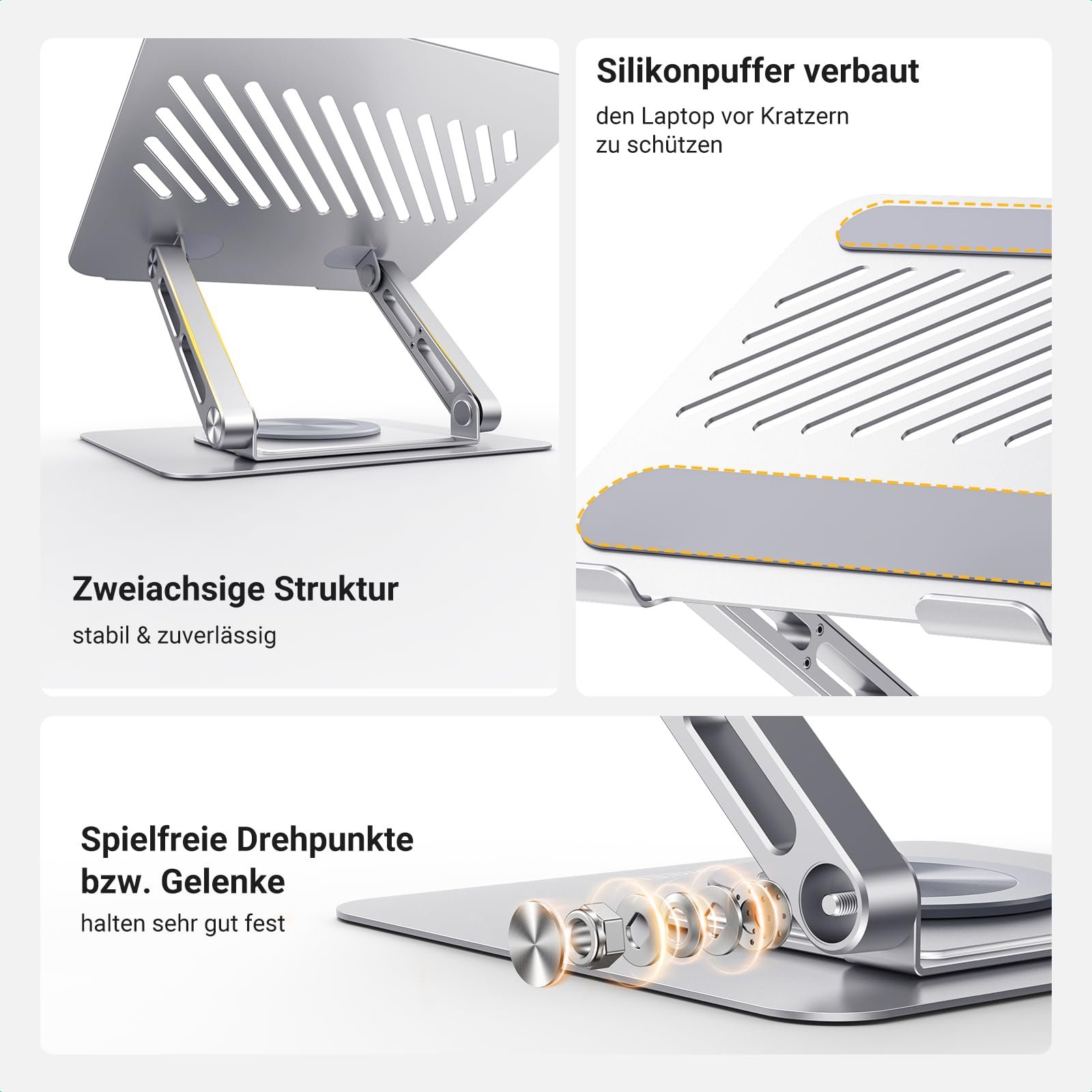 Підставка для ноутбука UGREEN, обертання на 360 градусів, регульована по висоті, складна, ергономічна, вентильована, сумісна з MacBook, Air, Pro, усіма ноутбуками 10-17,3 дюймів, сіра, фото №6