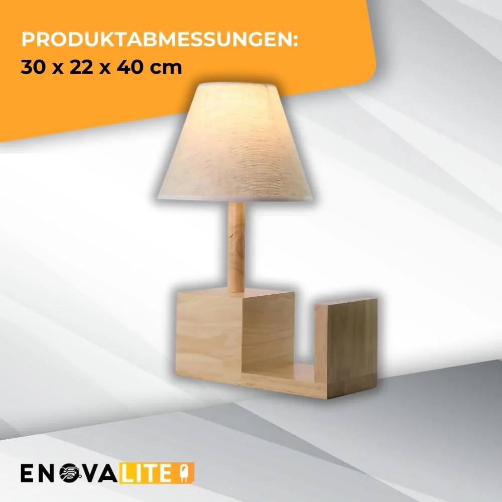 Настільна лампа дерев'яна з полицею для книг та тканинним абажуром 30 x 40 x 22 см E27, фото №7