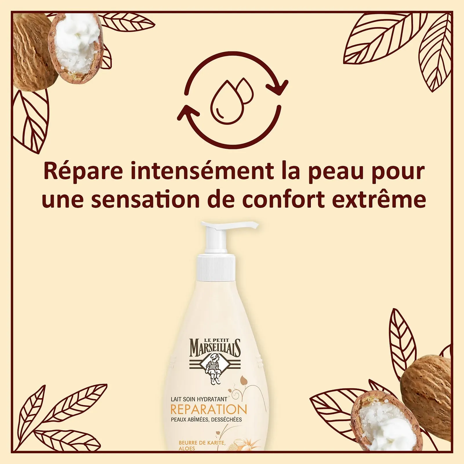 Молочко для тіла Le Petit Marseillais Відновлювальне Масло Ши Віск Бджолиний Алое Помпа 250 мл (3 шт), фото №6