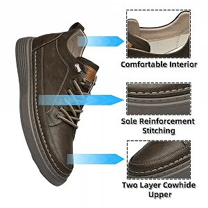 Кроссовки Asifn Мужские Повседневные Невидимая Высота Кожаные Шнурки Спортивные Модные Дышащие Удобные и Легкие synthetic.ua - Фото 1