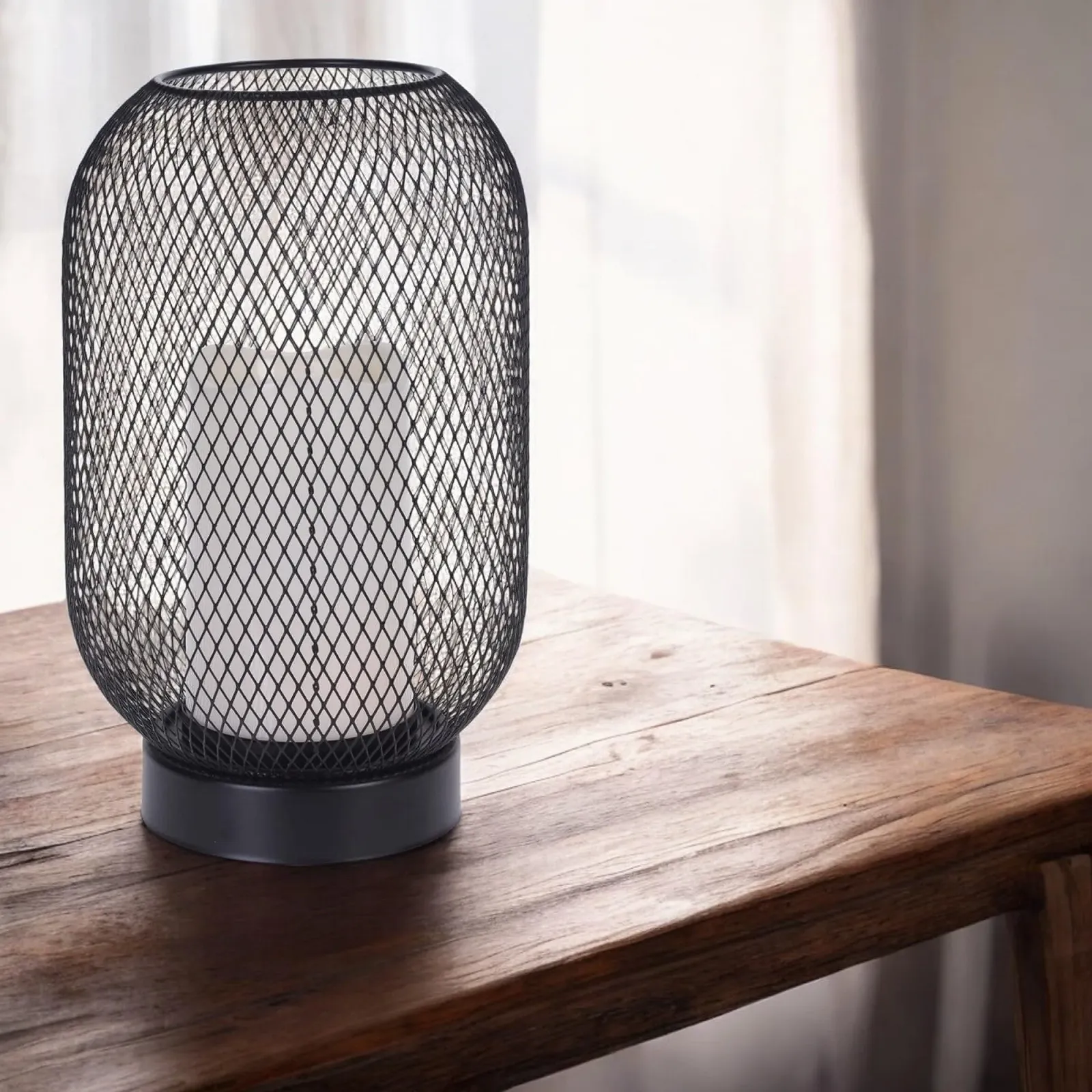 Настільна лампа LED MIJOMA з ефектом мерехтіння Декоративна свічка в металевій сітці Тепле біле світло Висота 25 см Чорна, фото №2