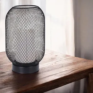 Настільна лампа LED MIJOMA з ефектом мерехтіння Декоративна свічка в металевій сітці Тепле біле світло Висота 25 см Чорна synthetic.ua - Фото 1