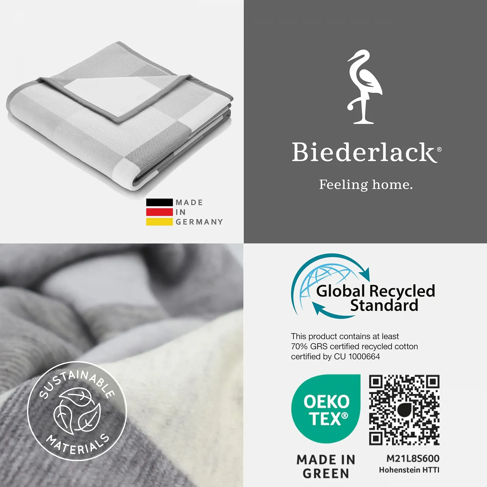 Покривало Biederlack Fluffy Бавовняна В клітинку Сіра 150 x 200 см, фото №6