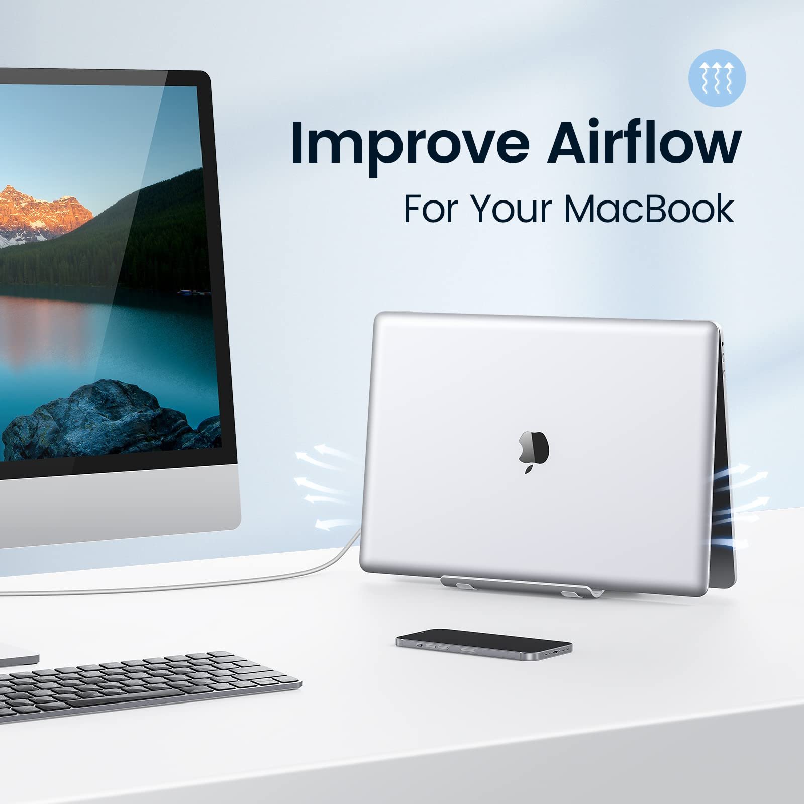 Вертикальная Подставка ORICO, Регулируемый Держатель для Ноутбука, Алюминиевая Подставка для Ноутбука, Экономия Места для MacBook/Surface/Dell/Игровых Ноутбуков Серебристый, фото №6