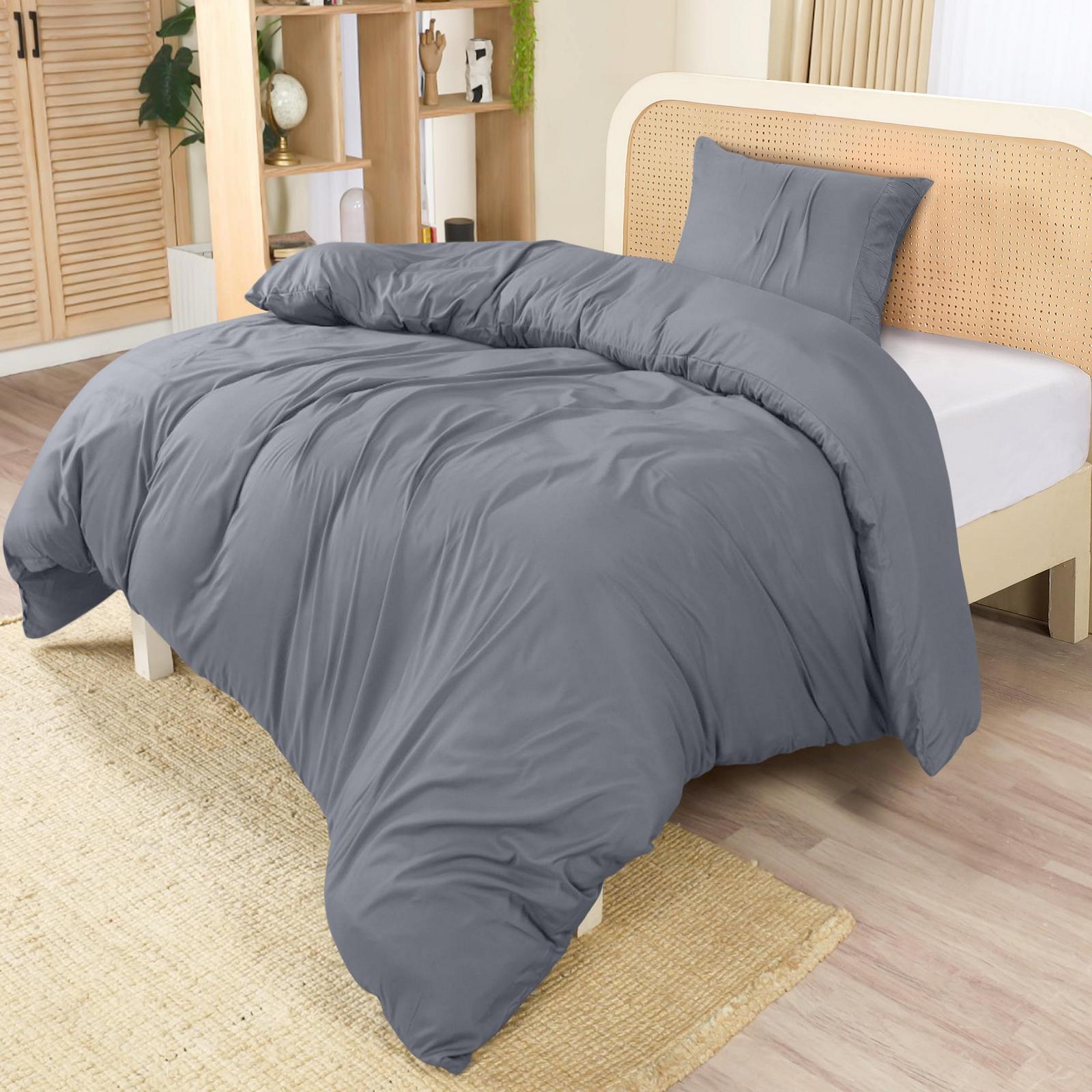 Комплект постільної білизни Utopia Bedding, 135 x 200 см - підковдра з мікрофібри, поліестер, 135 x 200 см + 1 наволочка з плісированим краєм, 80 x 80 см - сірий, фото №2