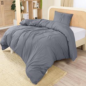 Комплект постельного белья Utopia Bedding, 135 x 200 см - пододеяльник из микрофибры, полиэстер, 135 x 200 см + 1 наволочка с плиссированным краем, 80 x 80 см - серый synthetic.ua - Фото 1