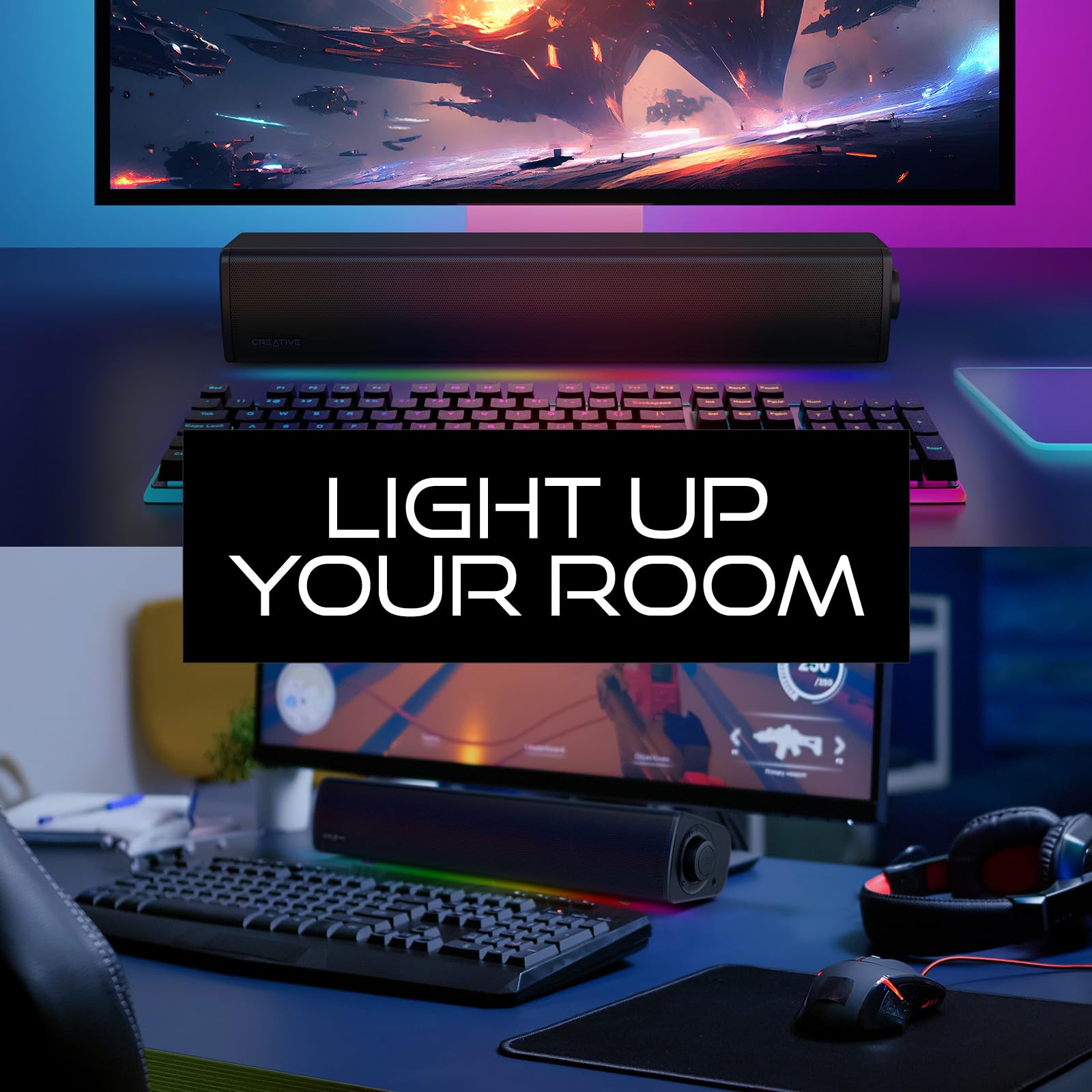 Компактный Sound Blaster GS3 Игровой Саундбар с RGB и SuperWide Технологией, USB Питание, Bluetooth 5.4, Выход для наушников, для ПК и Mac, фото №2