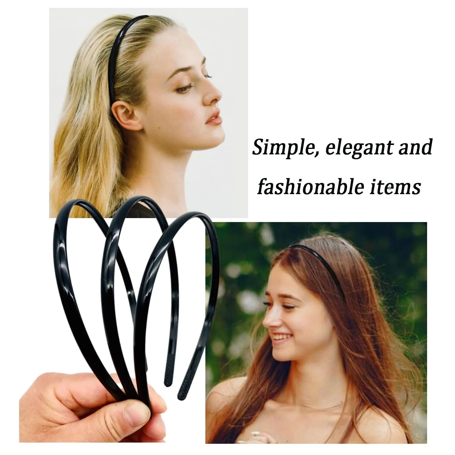 Обруч для волос Пластиковый Черный, набор из 3 штук, фото №4