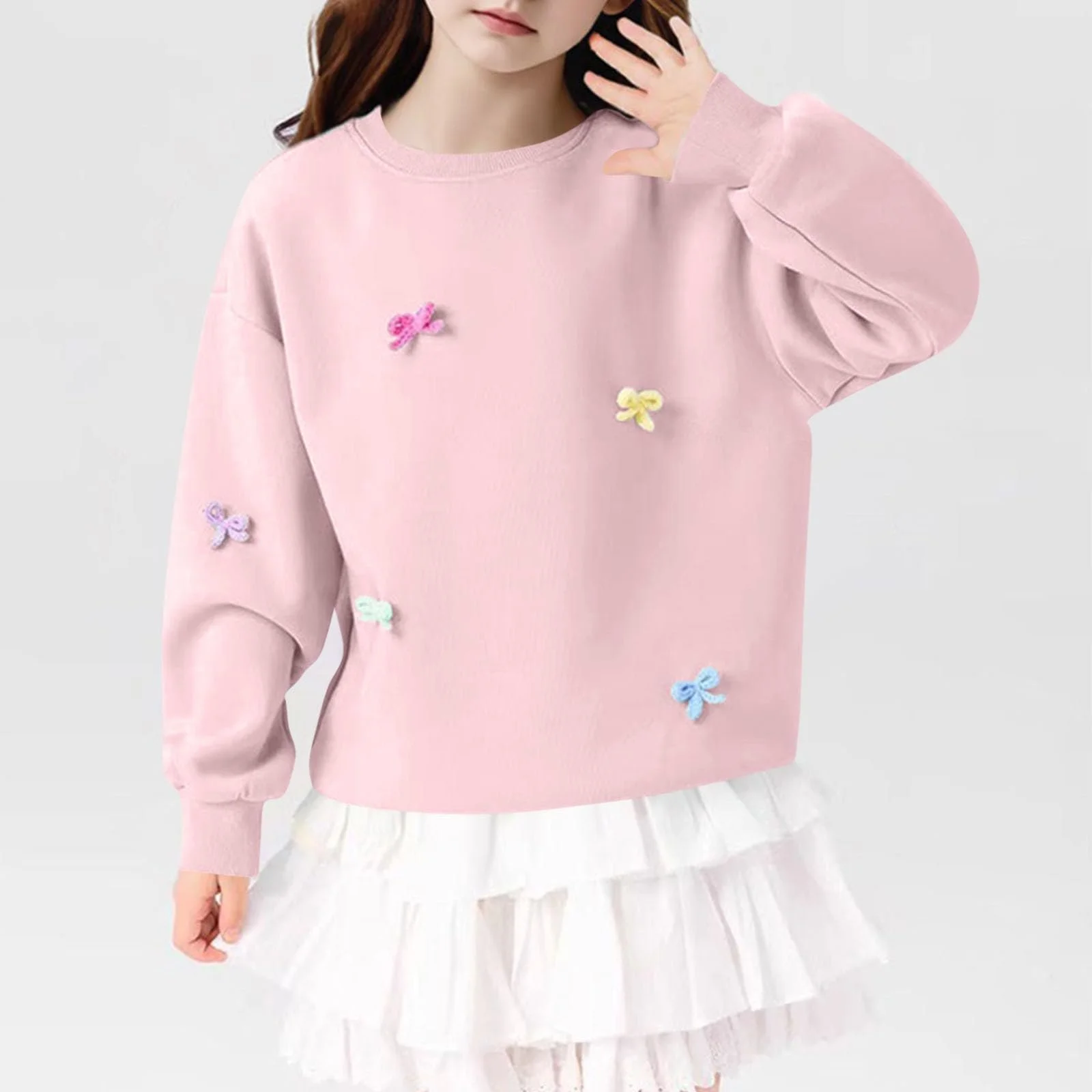 NZYIHAO Свитшот Детский Пуловер для девочек Хлопковый Свитер для малышей Пуловер с длинными рукавами Топы Возраст 4-15 лет, фото №4